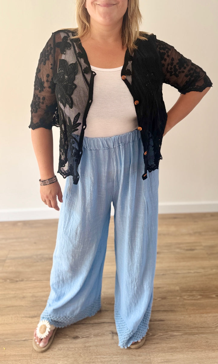 Pantalon large bleu jean en coton Le coin des pulpeuses Miss Guapa
