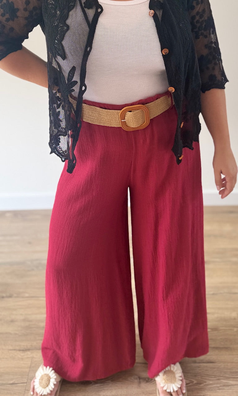 Pantalon large rouge en lin Le coin des pulpeuses Miss Guapa