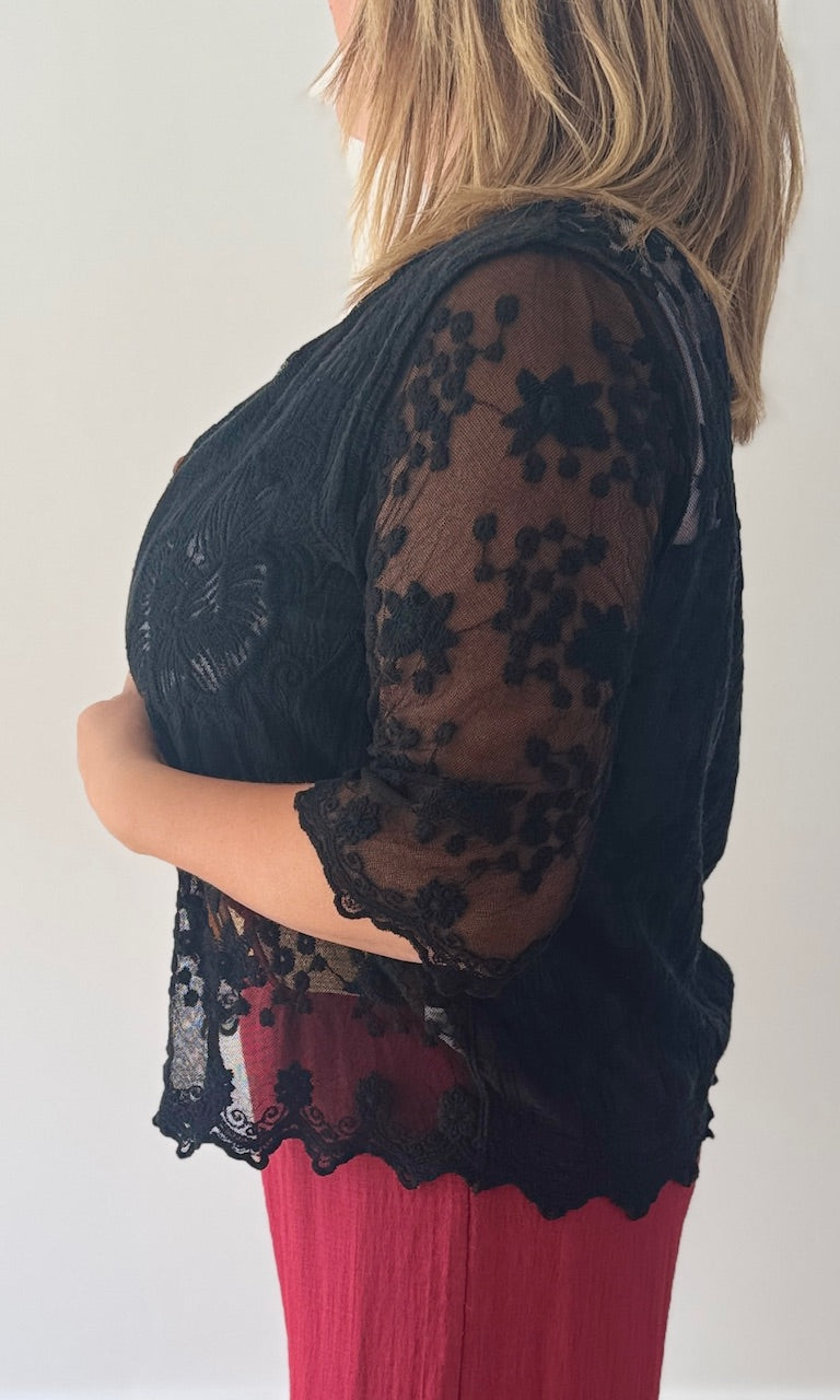Gilet noir en dentelle boutonné Le coin des pulpeuses Miss Guapa