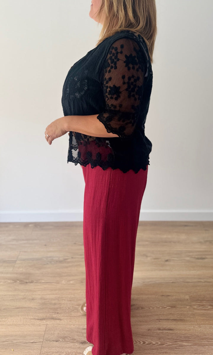 Pantalon large rouge en lin Le coin des pulpeuses Miss Guapa
