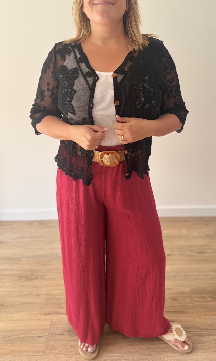 Pantalon large rouge en lin Le coin des pulpeuses Miss Guapa