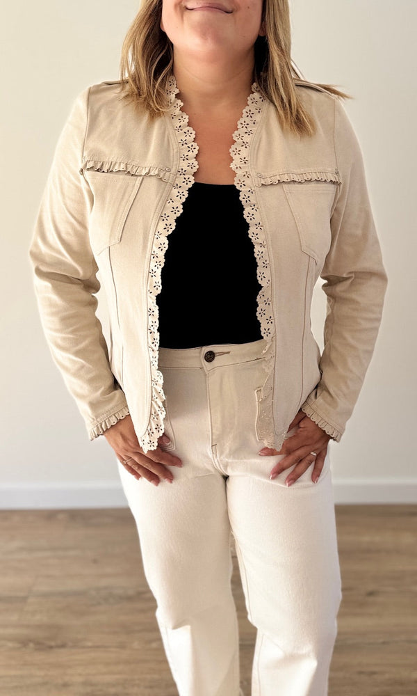 Veste Courte en Suédine Beige