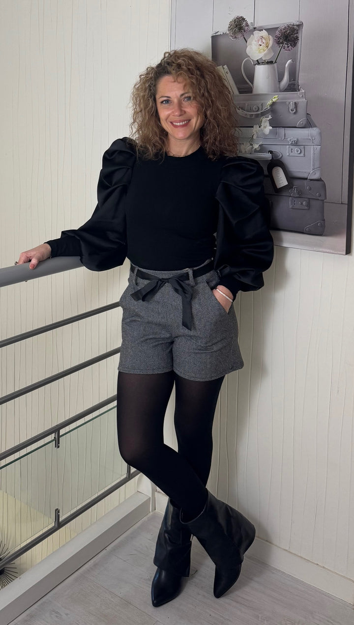 Short avec ceinture noeud - Noir