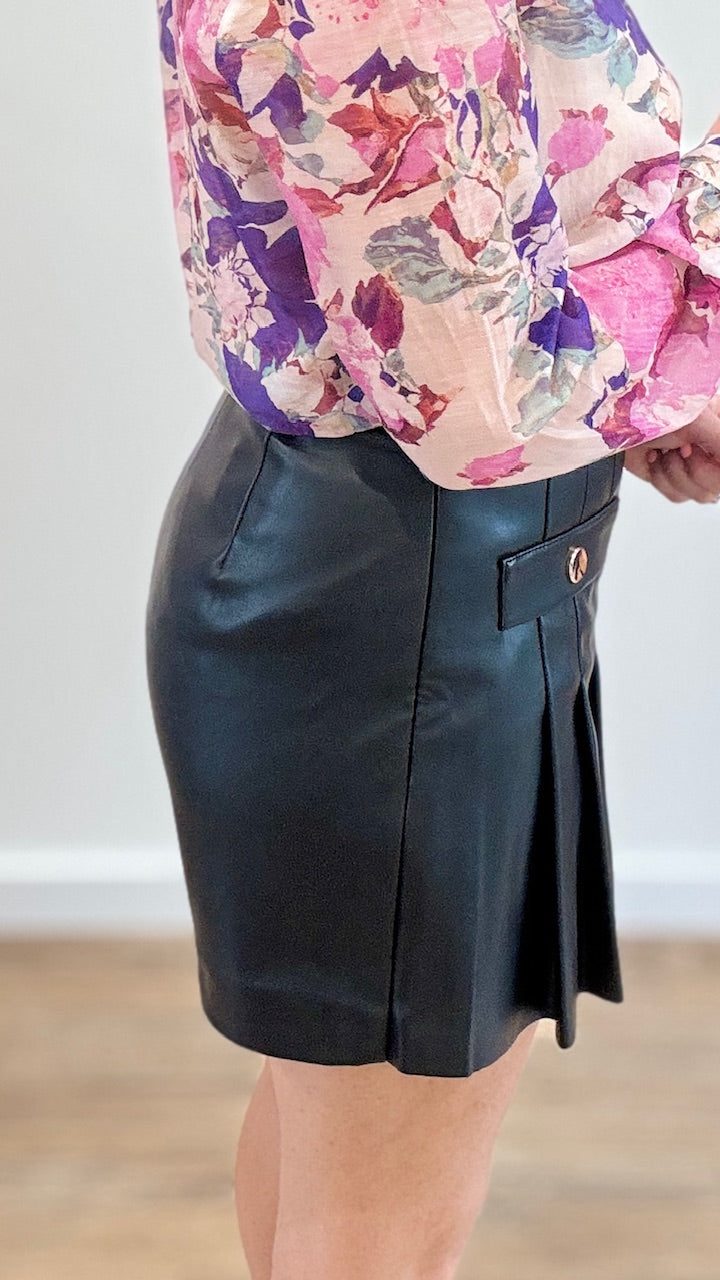 Jupe short simili cuir Noir
