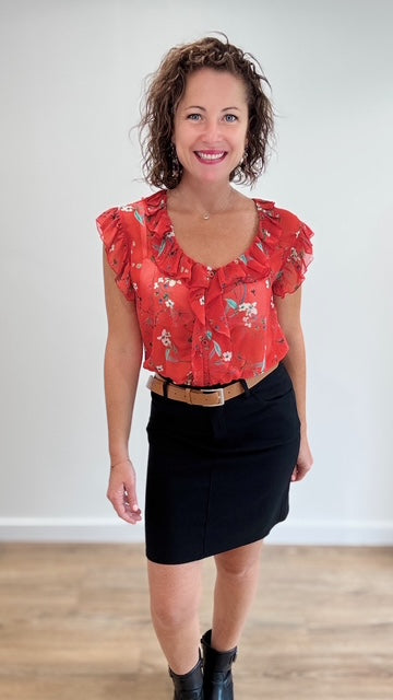 Jupe courte Noire & ceinture camel