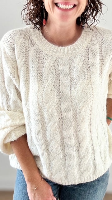 Pull Torsadé Blanc à Sequins