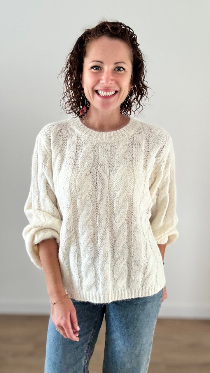 Pull Torsadé Blanc à Sequins