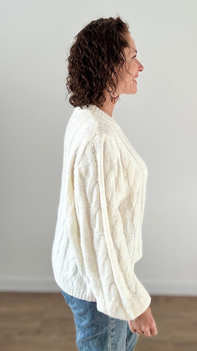 Pull Torsadé Blanc à Sequins