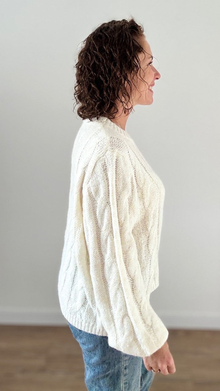 Pull Torsadé Blanc à Sequins