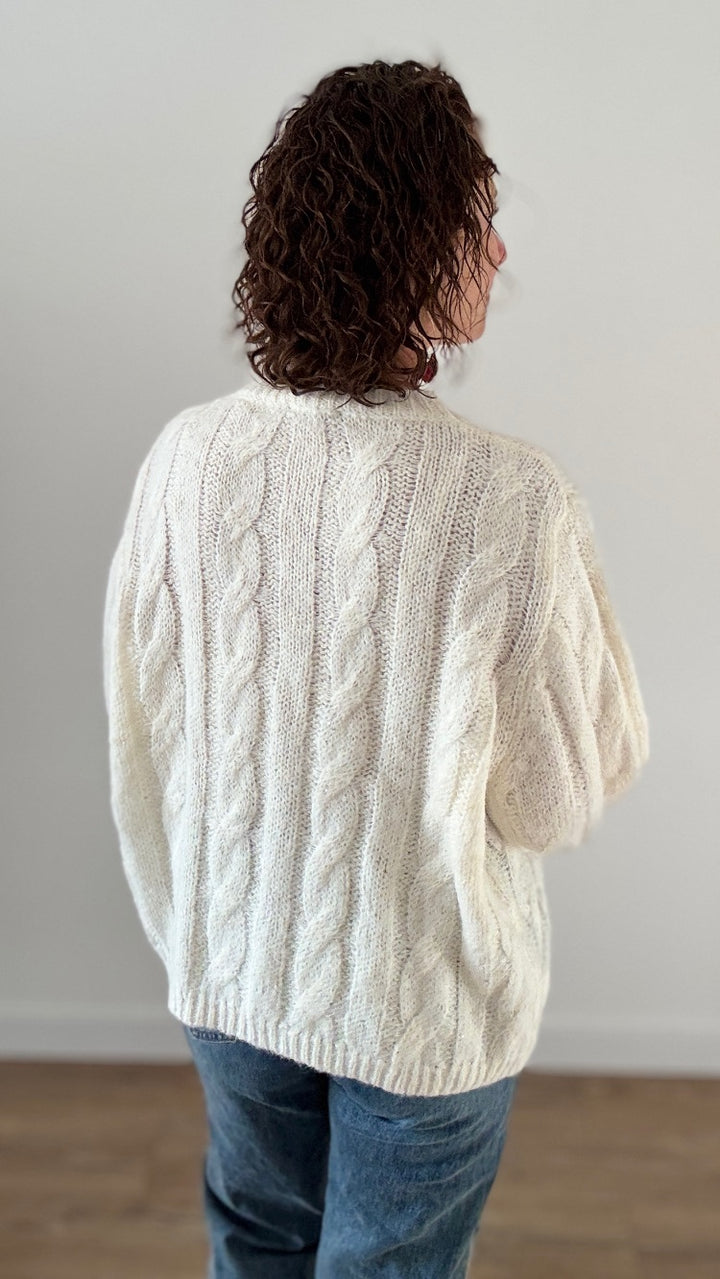 Pull Torsadé Blanc à Sequins