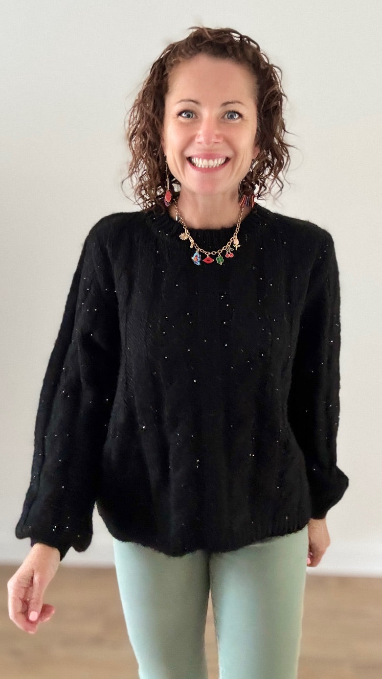 Pull Torsadé Noir à paillettes