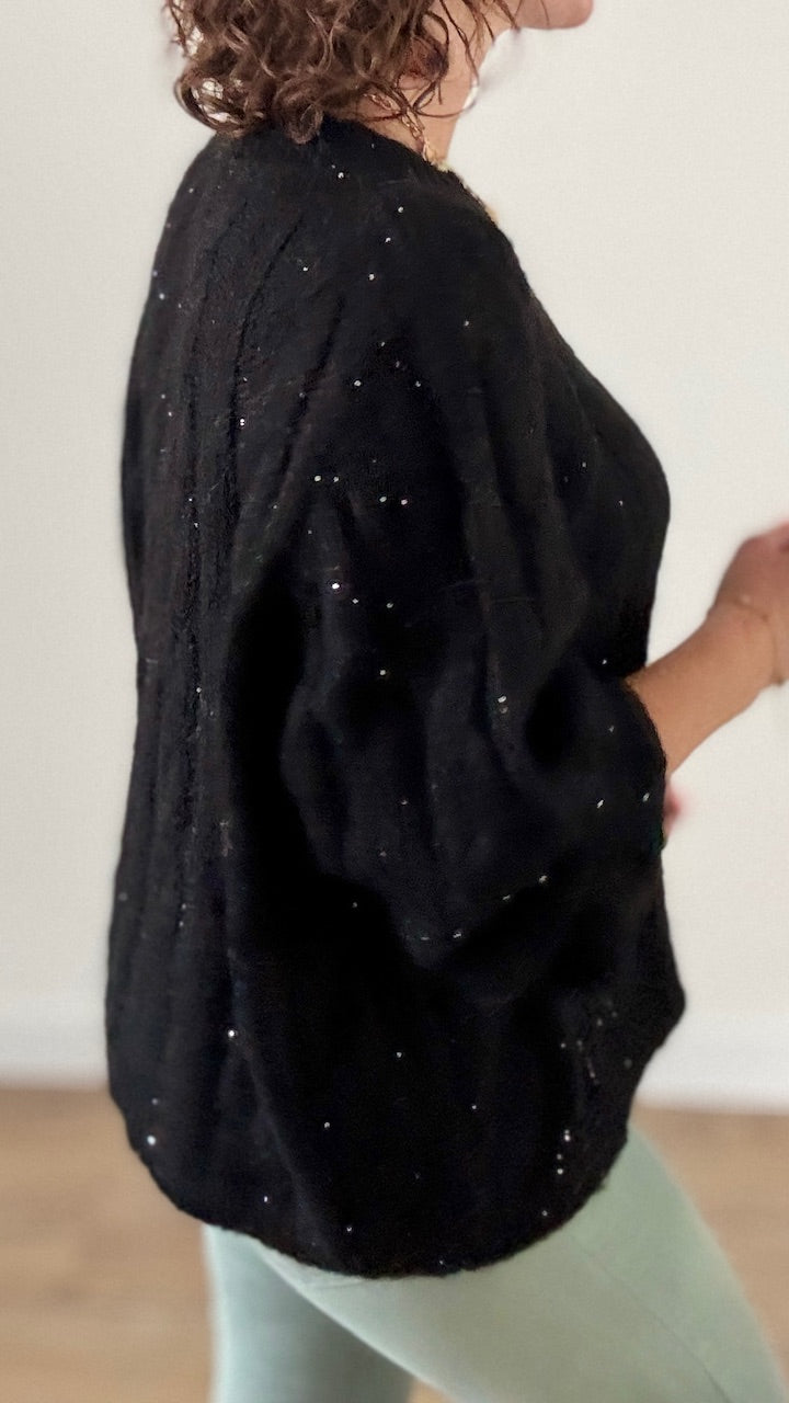 Pull Torsadé Noir à paillettes