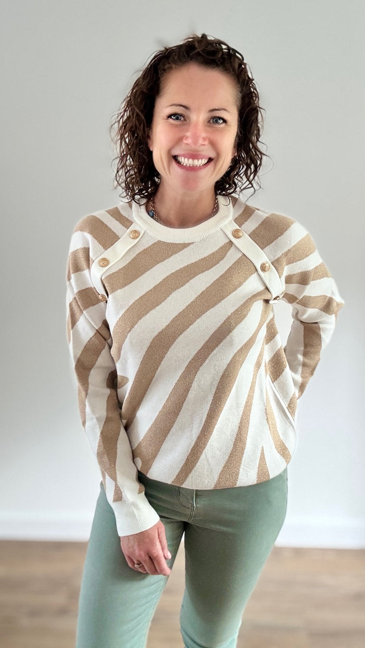 Pull Court Zébré Blanc & Doré