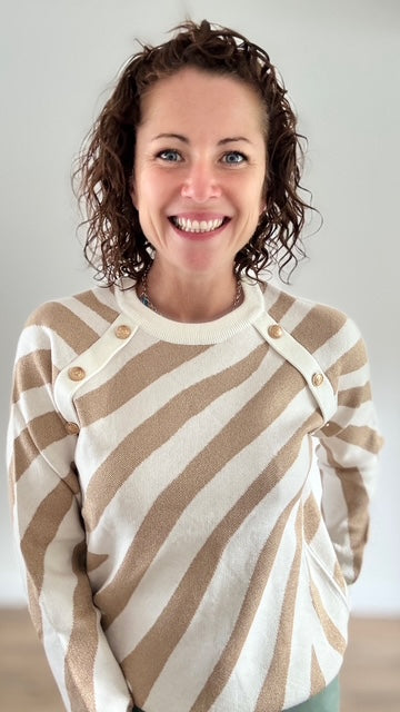 Pull Court Zébré Blanc & Doré