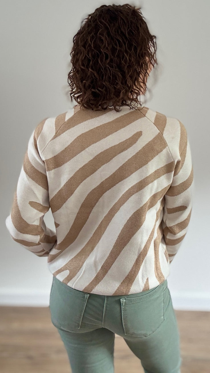 Pull Court Zébré Blanc & Doré