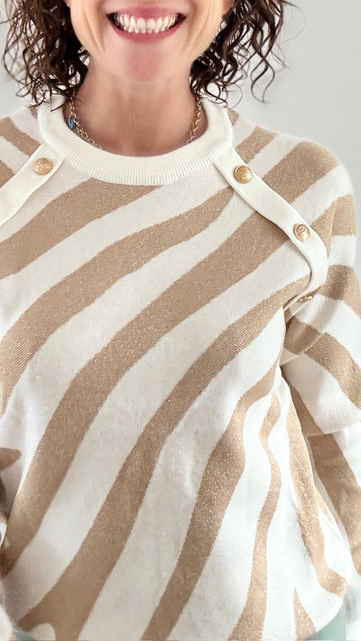 Pull Court Zébré Blanc & Doré