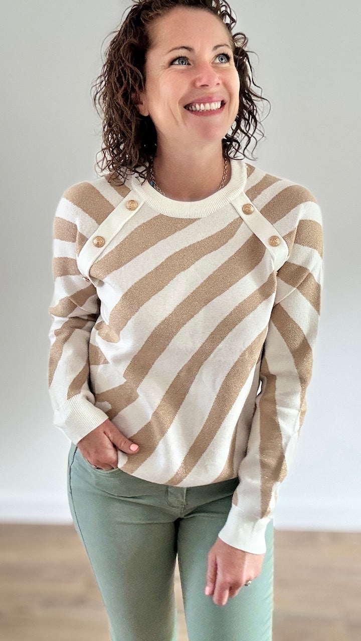 Pull Court Zébré Blanc & Doré