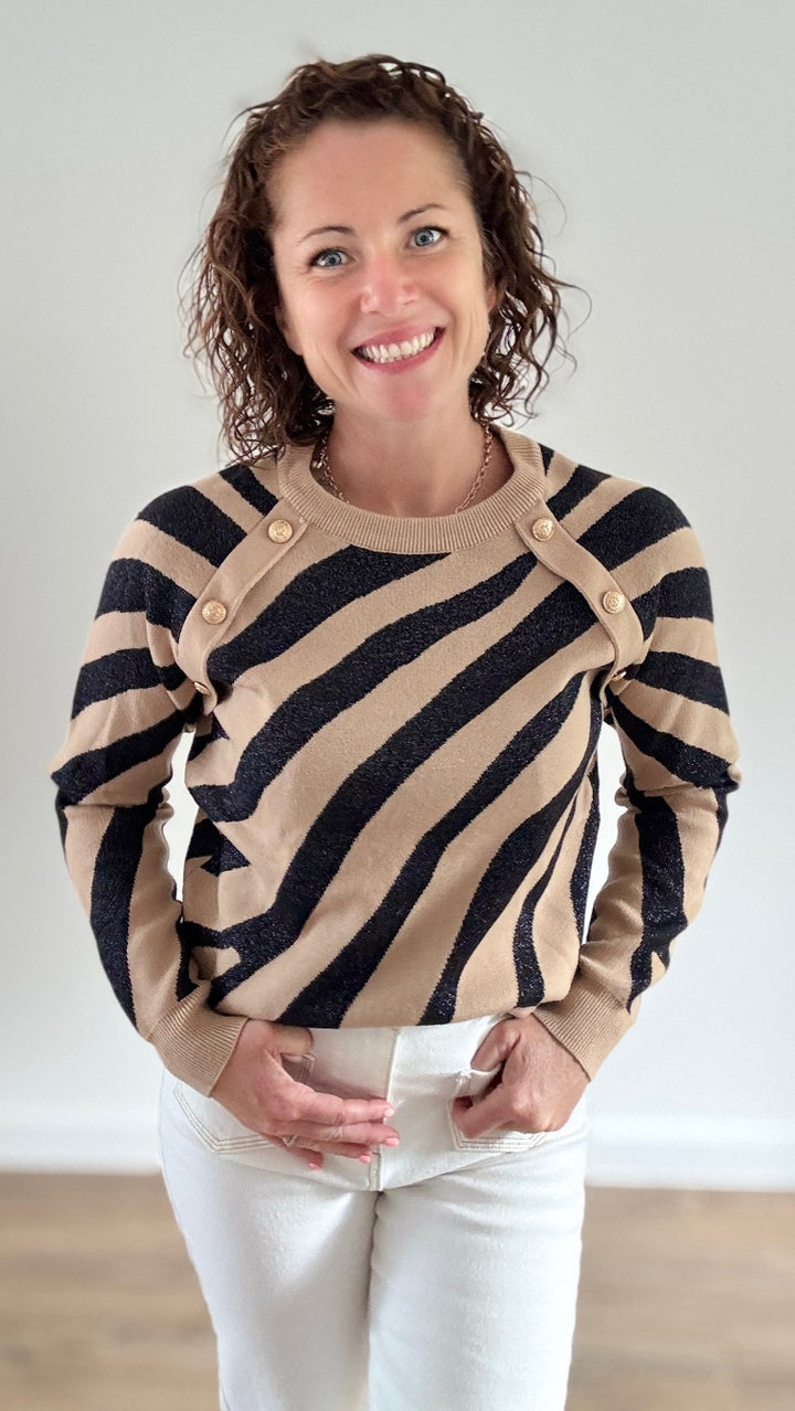 Pull Court Zébré Noir & Doré