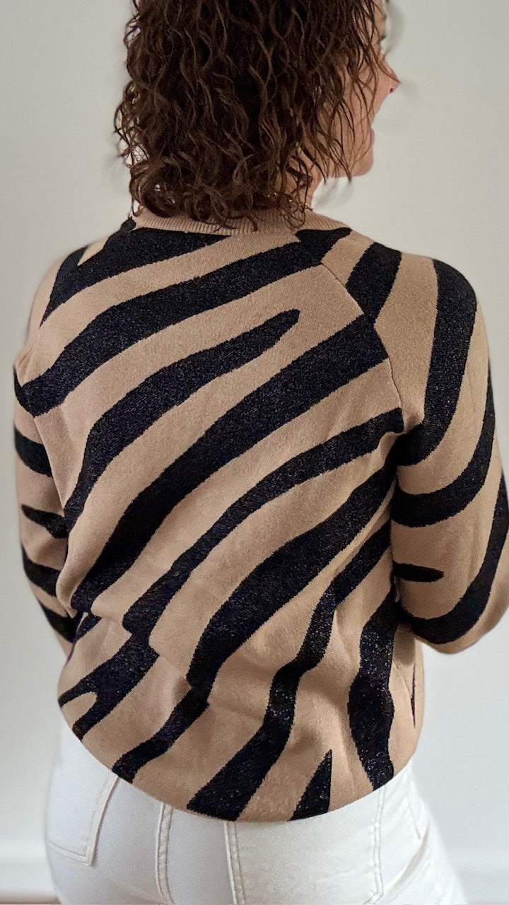 Pull Court Zébré Noir & Doré