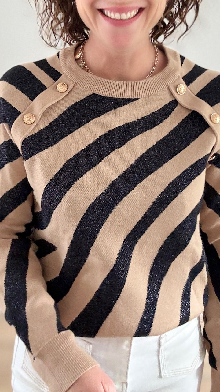 Pull Court Zébré Noir & Doré