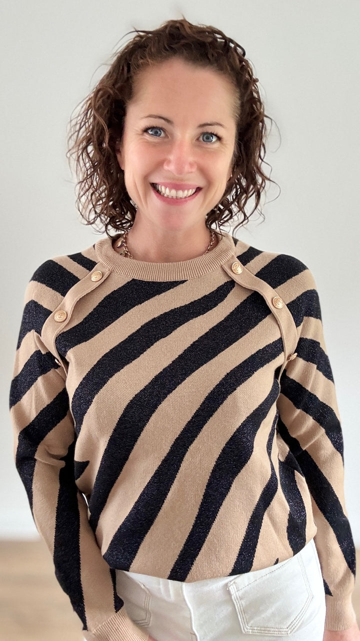 Pull Court Zébré Noir & Doré