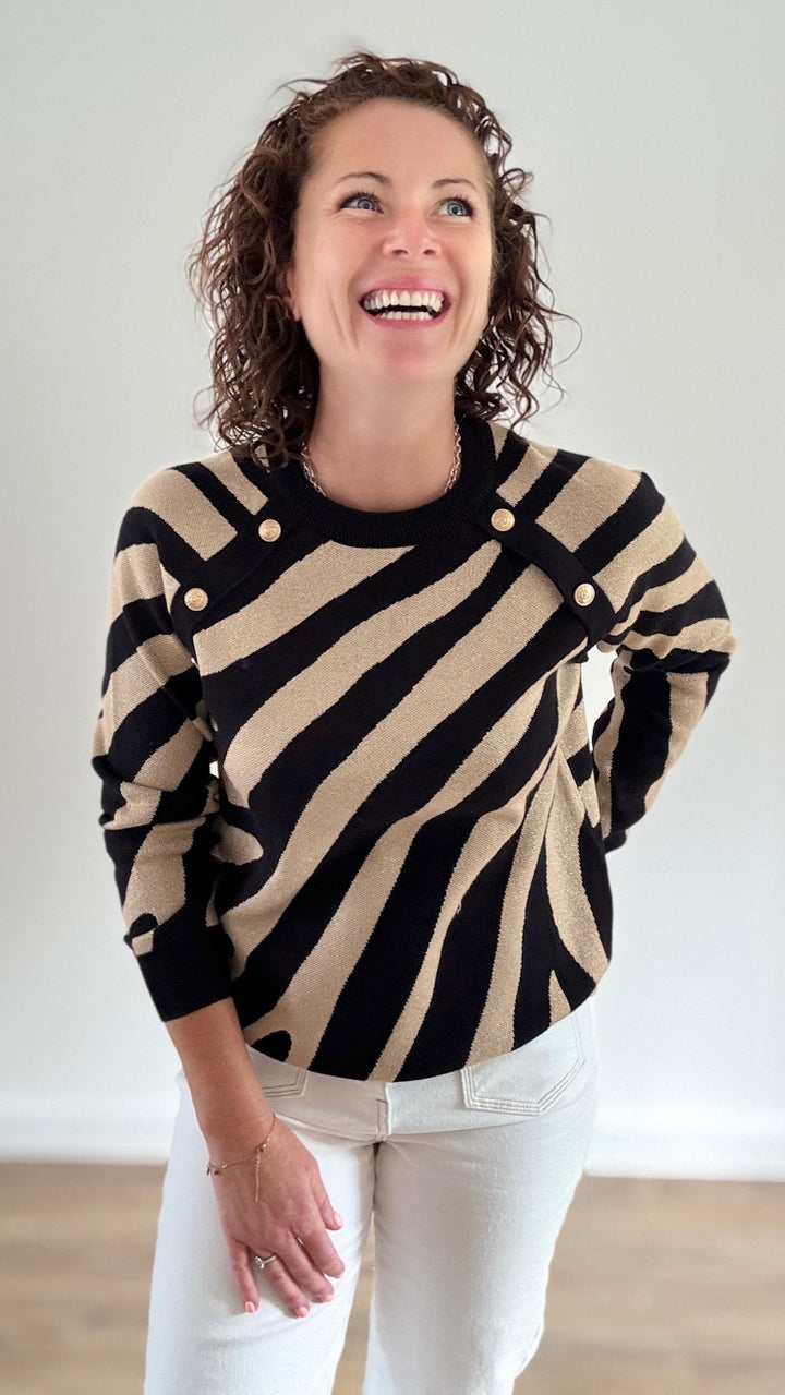 Pull Court Zébré Noir & Camel