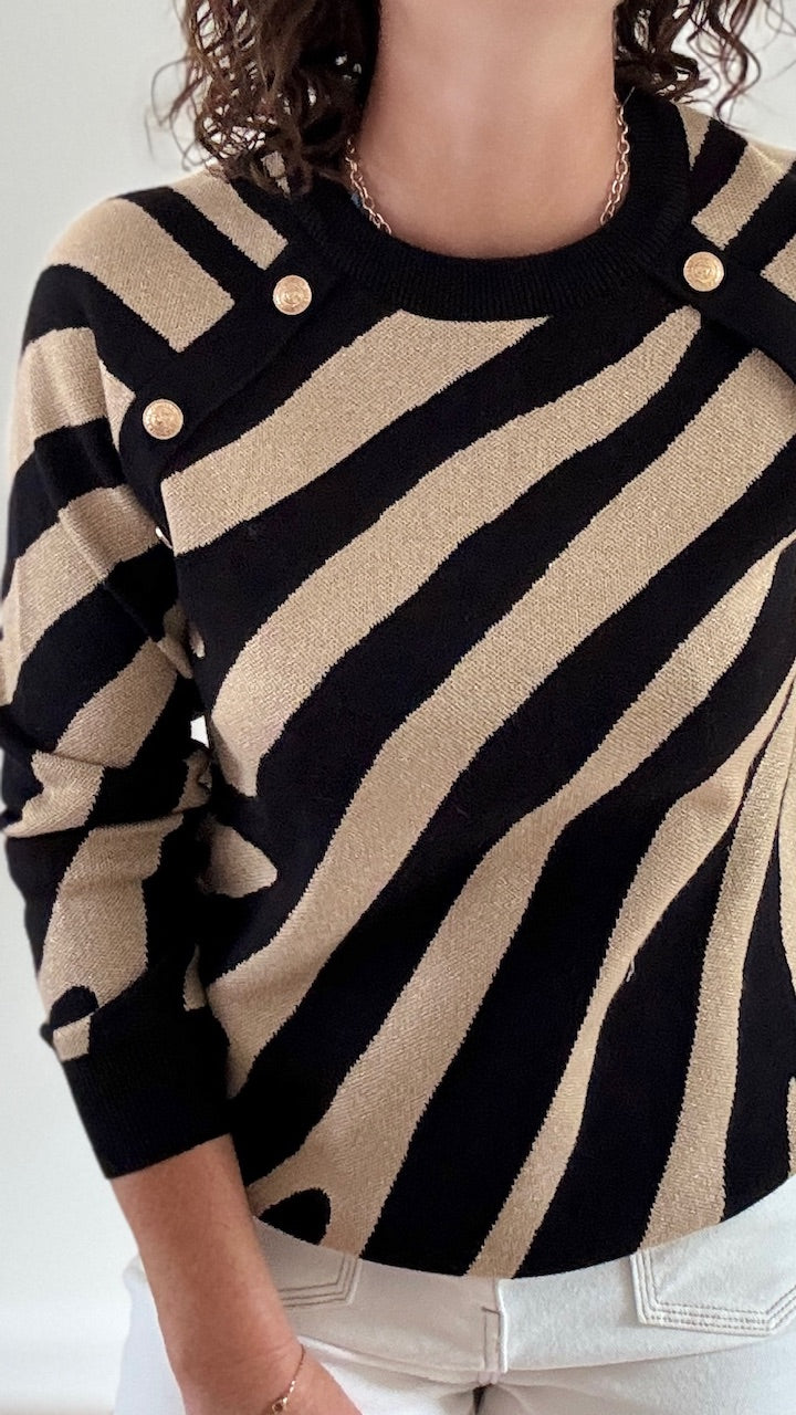 Pull Court Zébré Noir & Camel