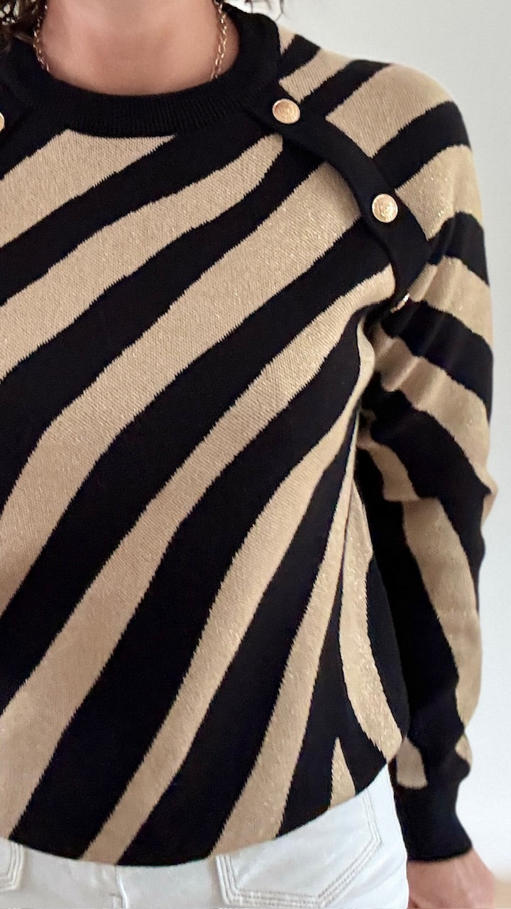 Pull Court Zébré Noir & Camel