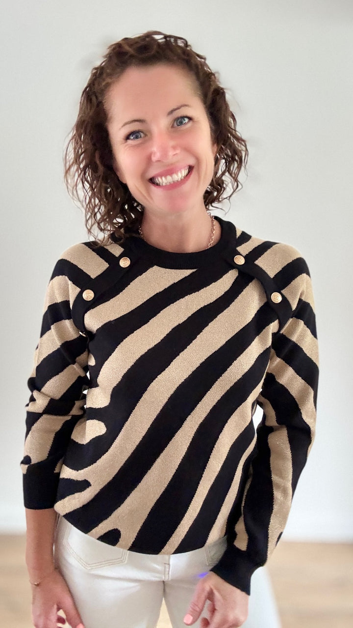 Pull Court Zébré Noir & Camel
