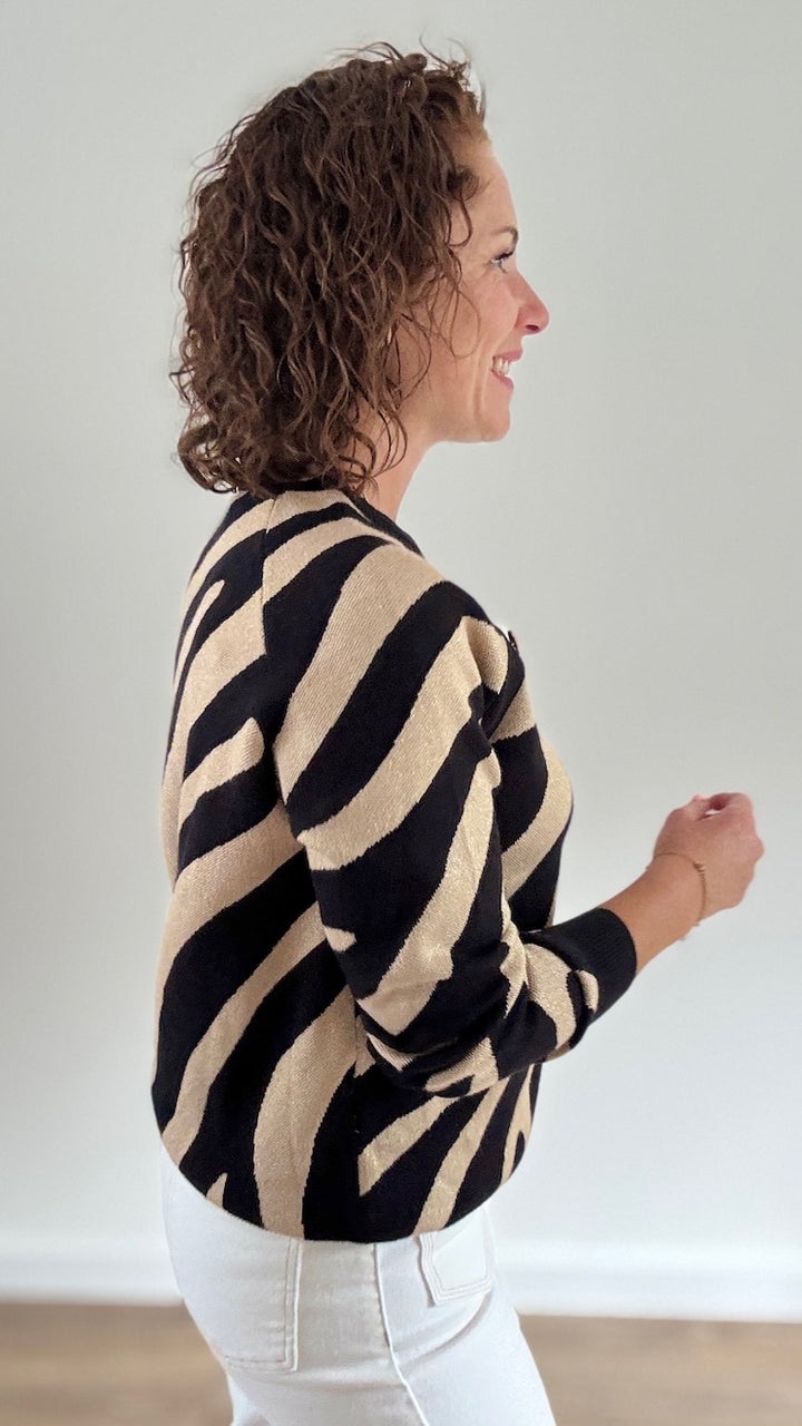 Pull Court Zébré Noir & Camel