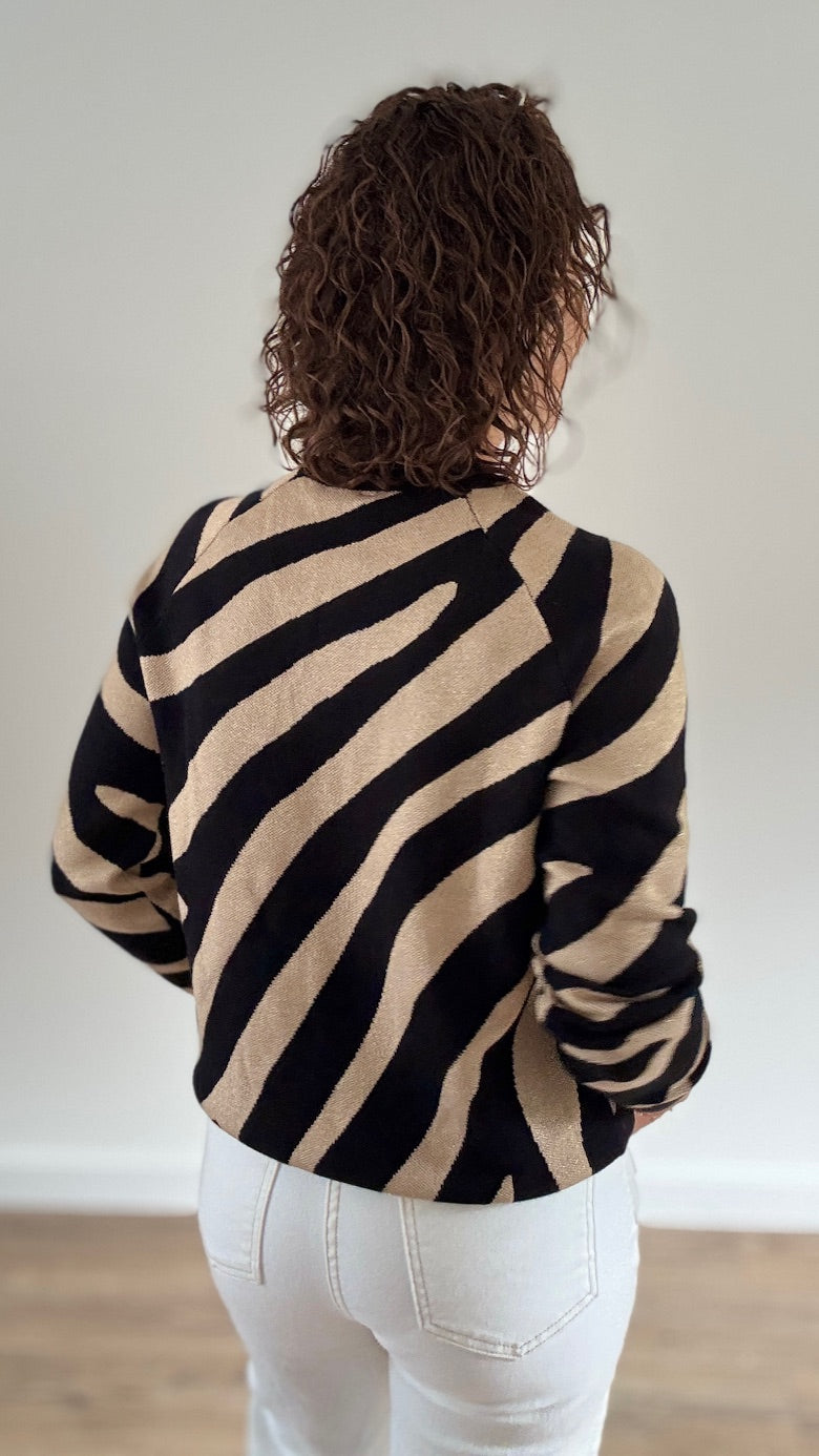 Pull Court Zébré Noir & Camel