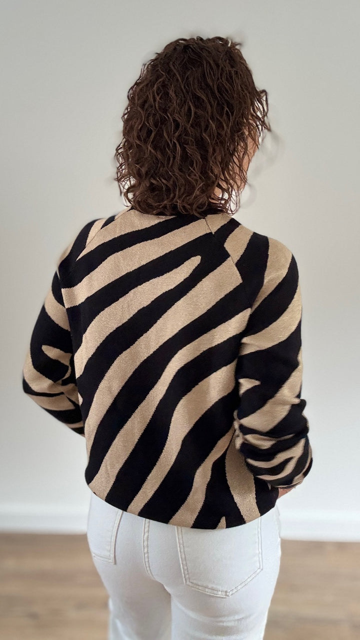 Pull Court Zébré Noir & Camel