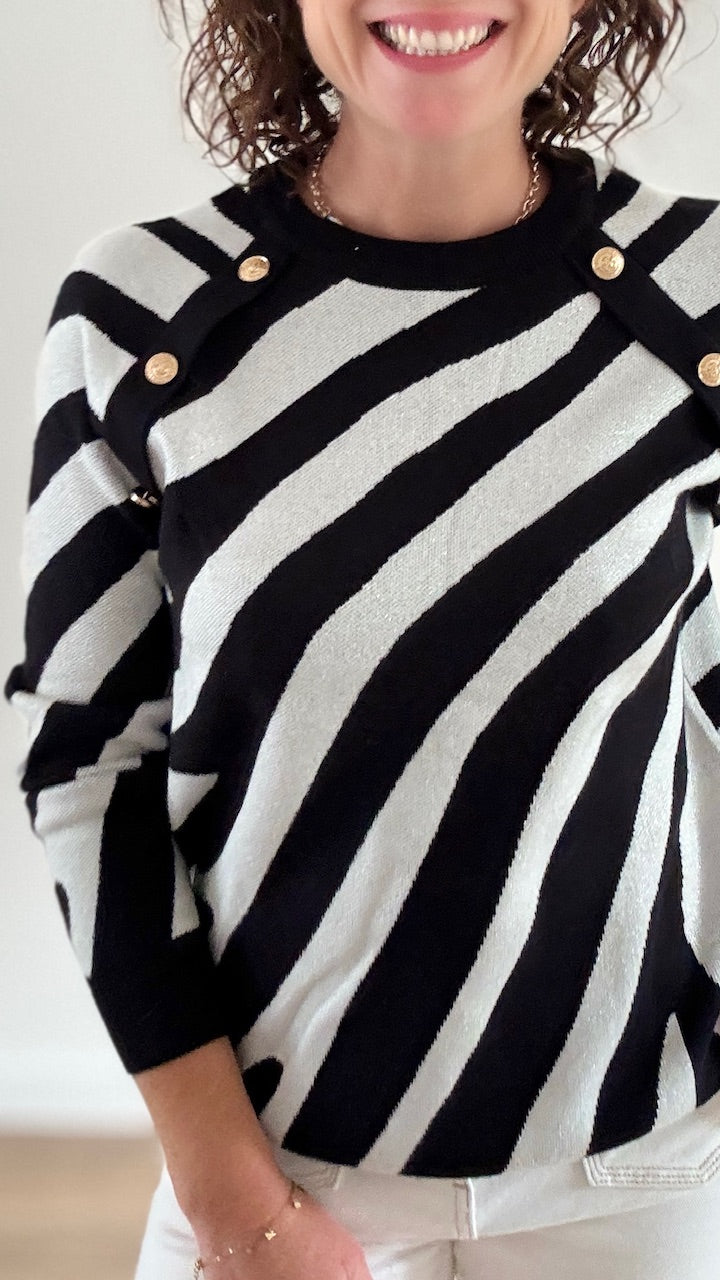 Pull Court Zébré Noir & Argenté