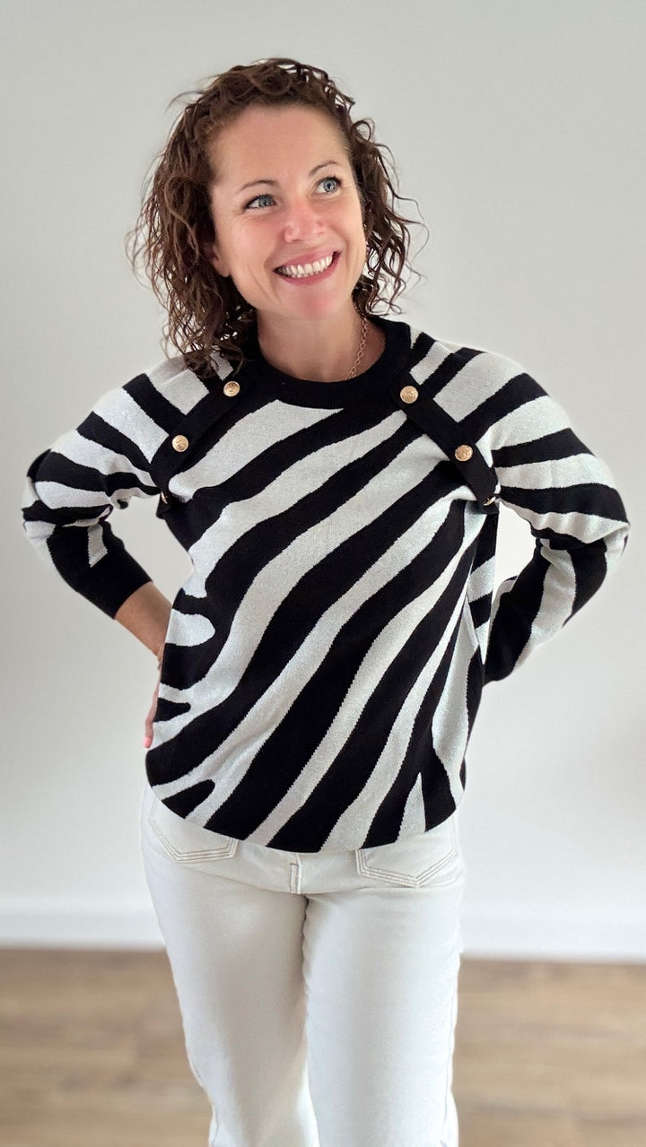 Pull Court Zébré Noir & Argenté