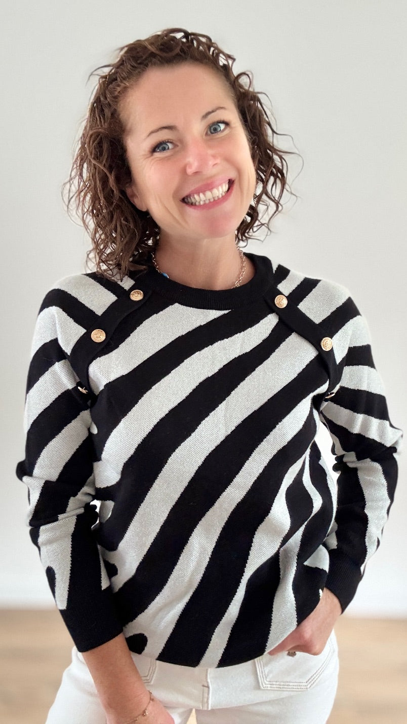 Pull Court Zébré Noir & Argenté