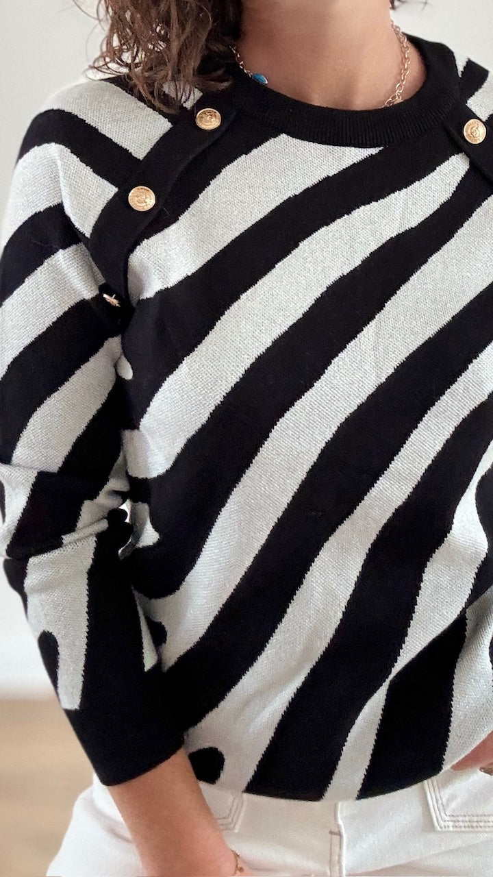 Pull Court Zébré Noir & Argenté