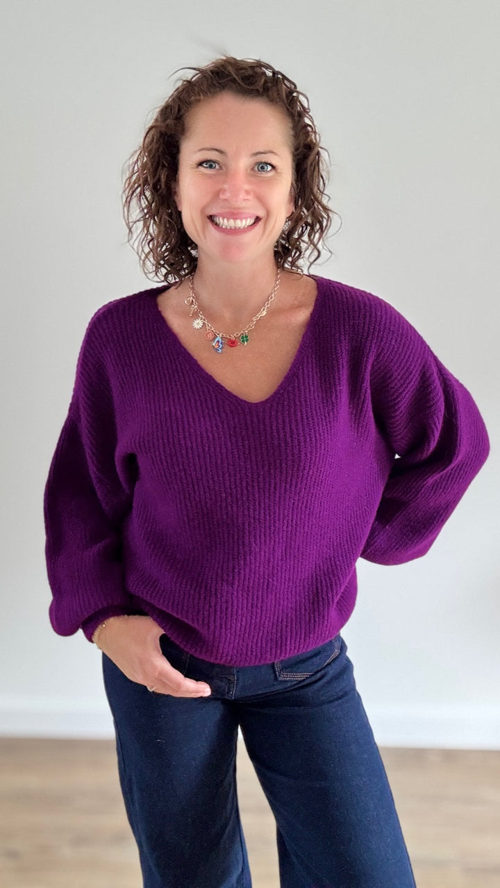 pull court côtelé violet