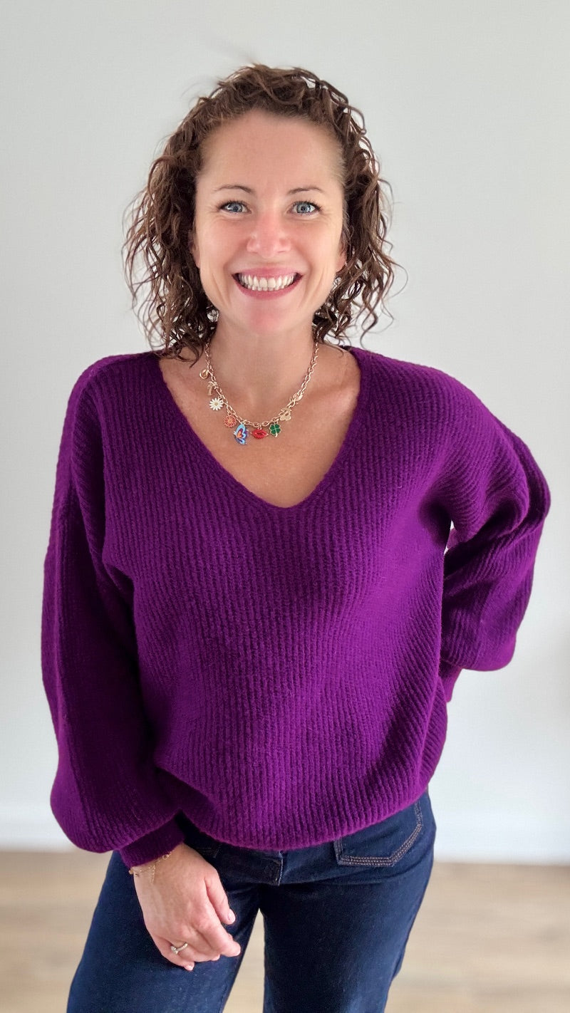 pull court côtelé violet