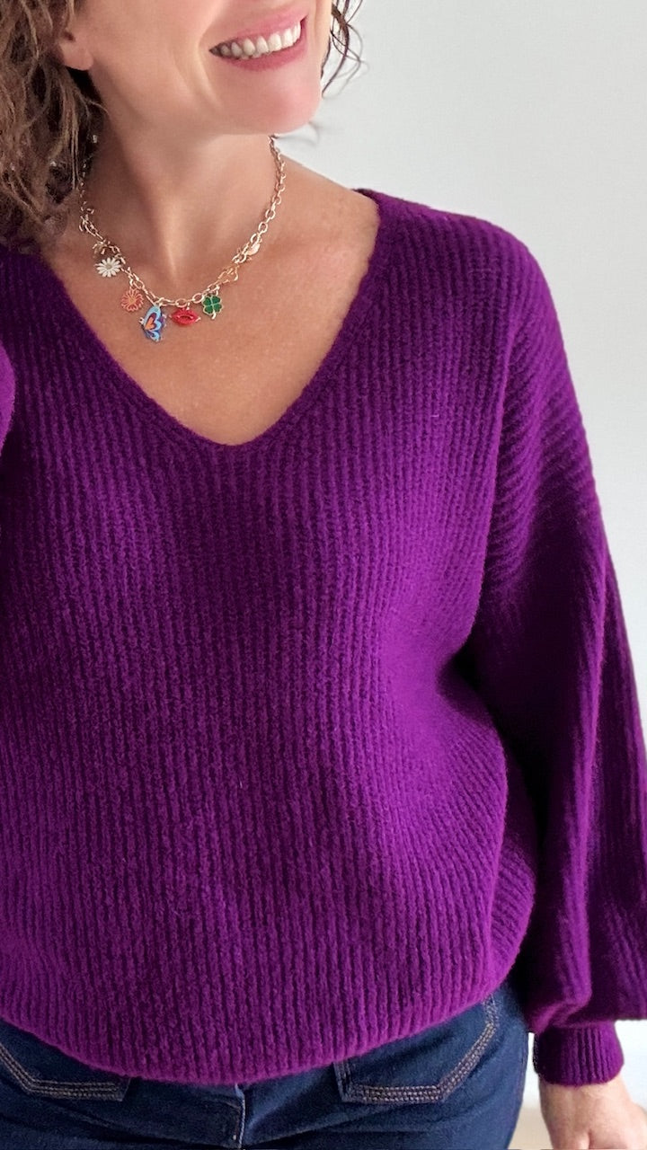 pull court côtelé violet