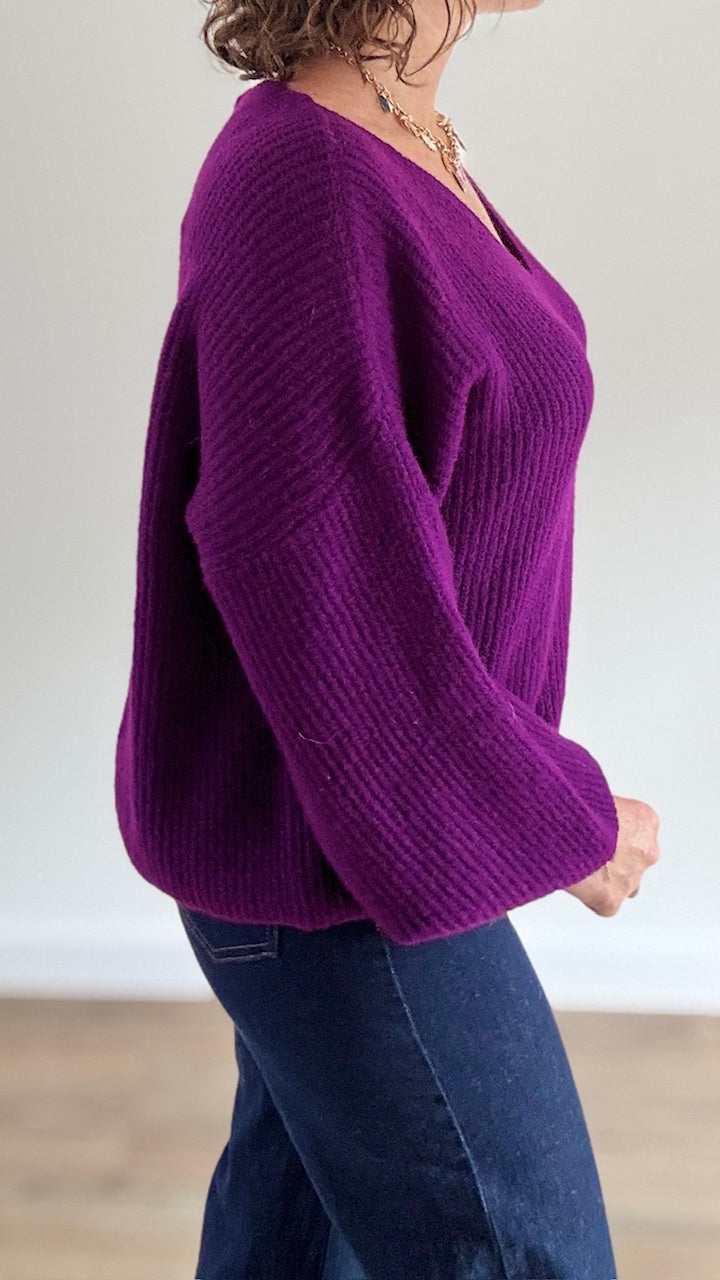 pull court côtelé violet