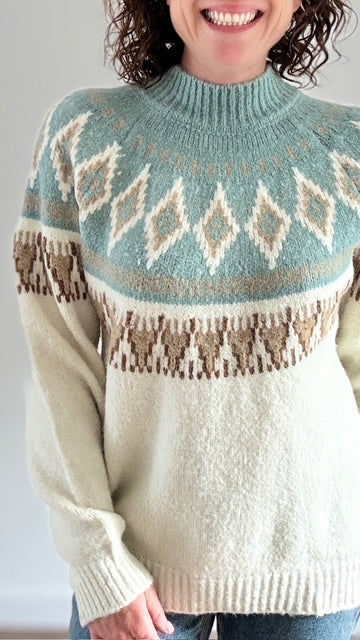 Pull imprimé losanges Vert d'eau