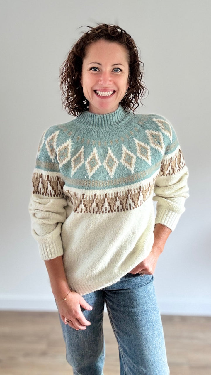 Pull imprimé losanges Vert d'eau