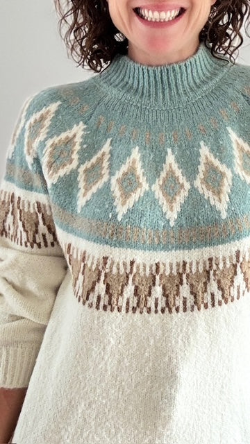 Pull imprimé losanges Vert d'eau