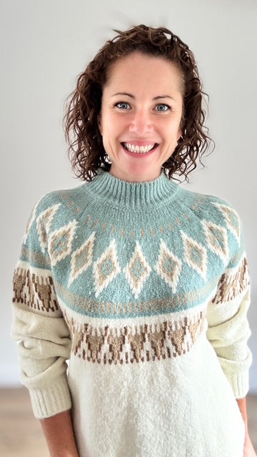 Pull imprimé losanges Vert d'eau