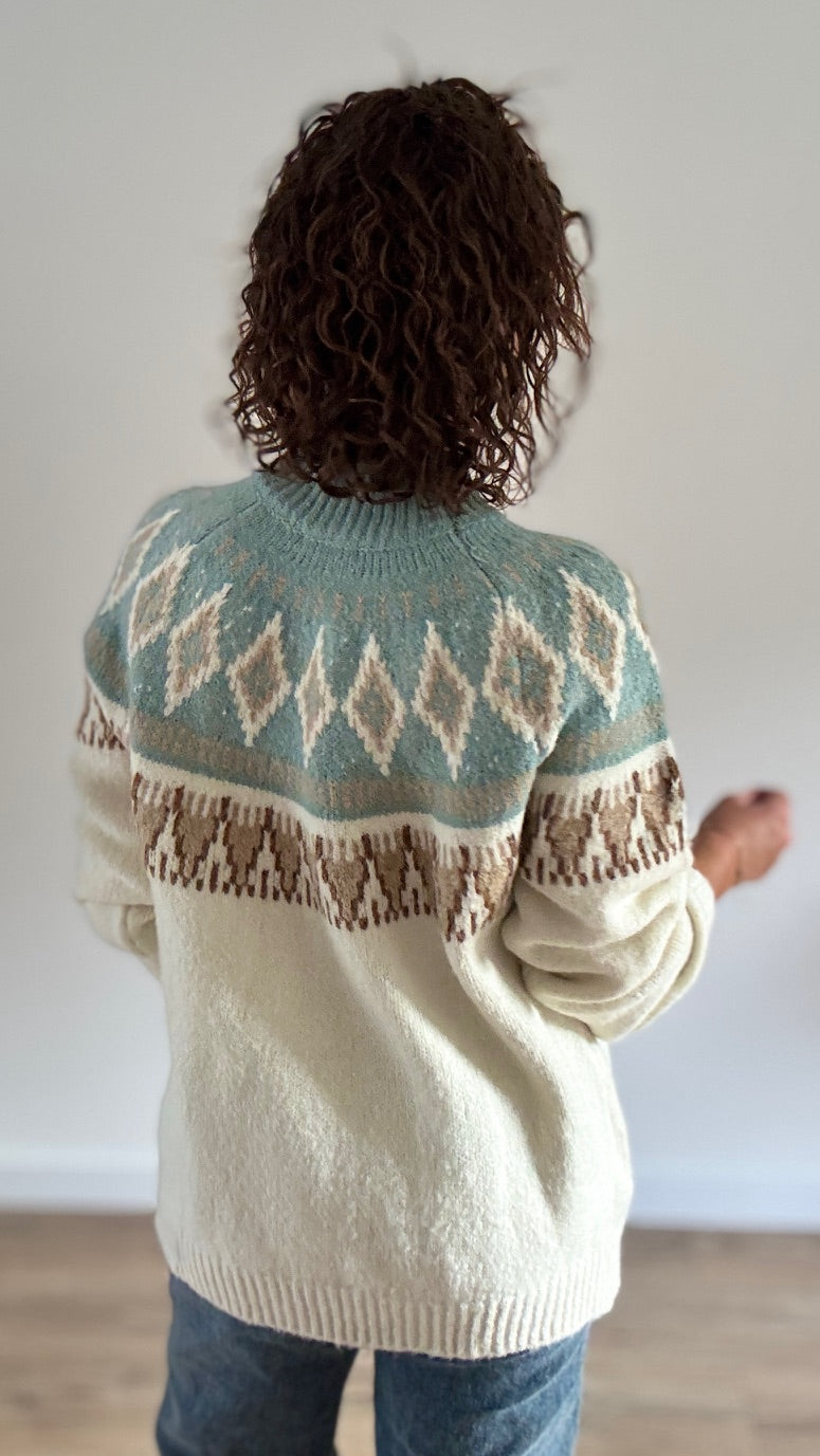 Pull imprimé losanges Vert d'eau