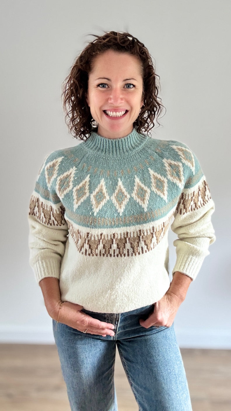 Pull imprimé losanges Vert d'eau