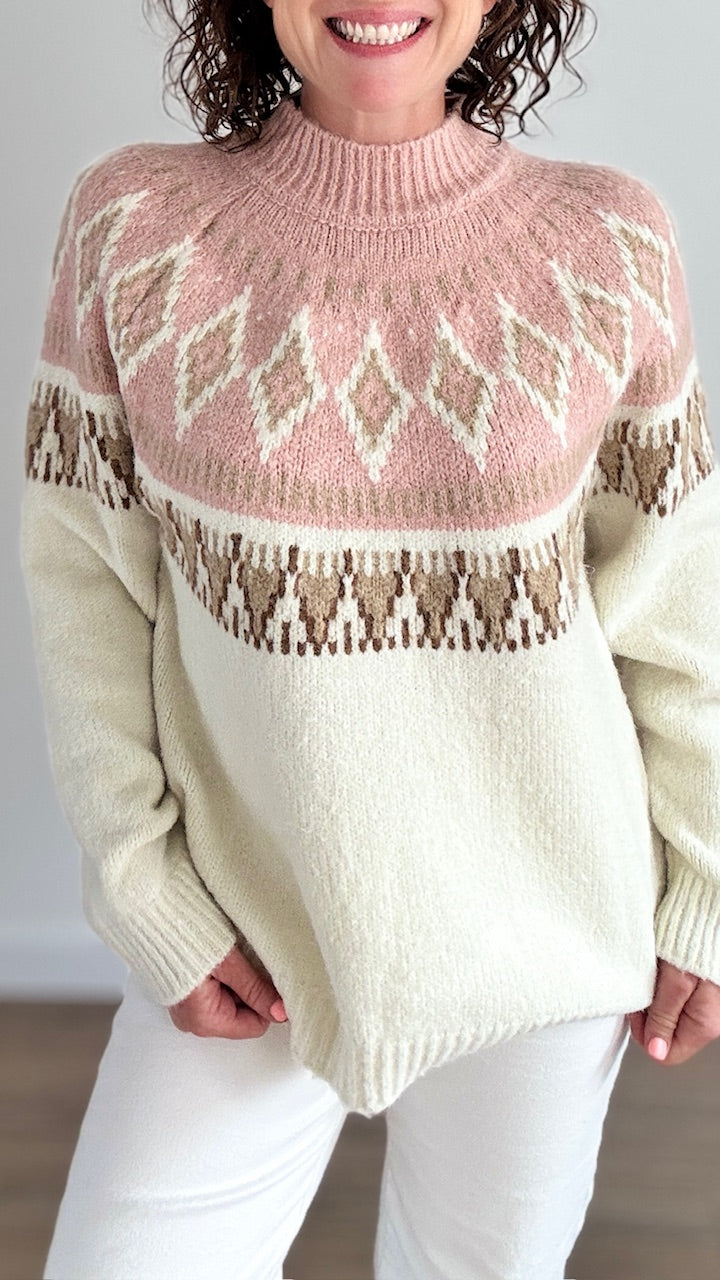 Pull imprimé losanges Rose