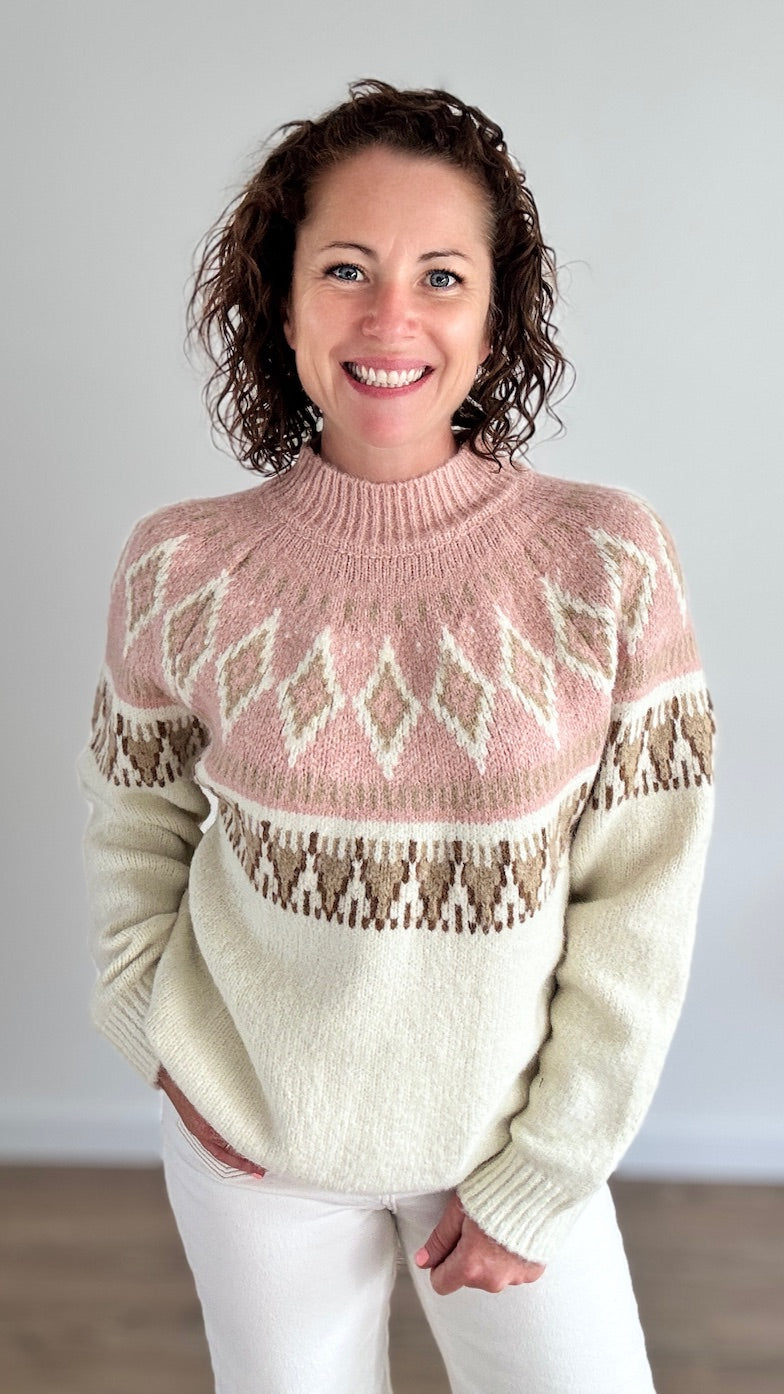 Pull imprimé losanges Rose