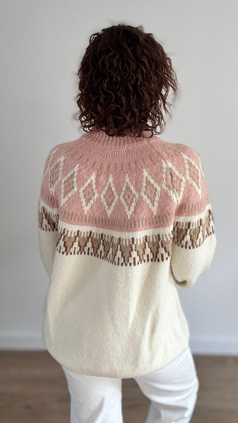 Pull imprimé losanges Rose