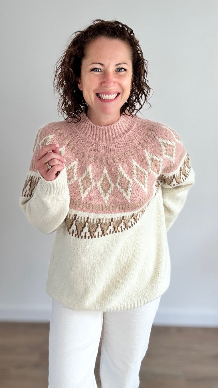 Pull imprimé losanges Rose